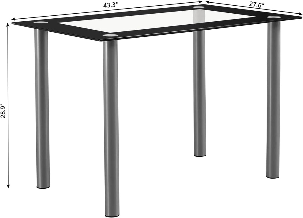 Karl home 5-Piece Dining Table Set with 1 Glass Dining Table and 4 PVC Chairs, Modern Dining Table Set for Kitchen & Breakfast Dining Living Room, Space Saving, Black