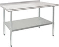 HARDURA Stainless Steel Prep & Work Table 30 x 48 Inches NSF Heavy Duty Commercial with Undershelf and Backsplash, Galvanized Legs for Commercial Food Prep