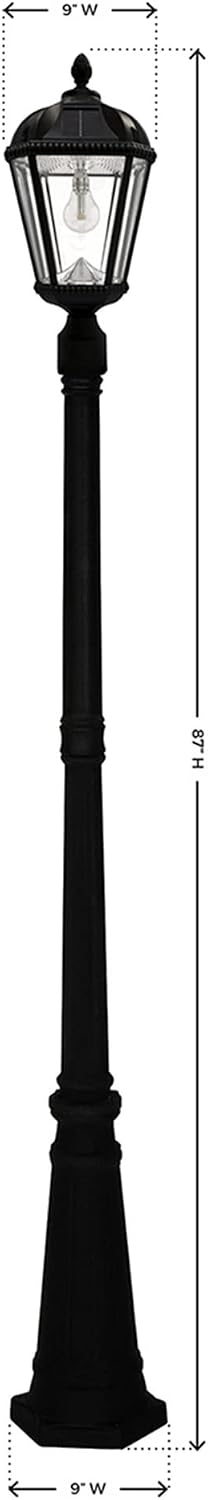 Gama Sonic Solar Outdoor Lamp Post Light, Black Cast Aluminum and Beveled Glass Panels, 10-Year Royal Bulb, Warm White LED with Omni-Direction Reflector, 87-inch Height, 98B001 (Upgraded Panel)