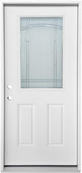 Durable 36 in. x 80 in. Composite Fiberglass Entry Door – 1/2 Lite 2-Panel Decorative Glass, Prehung Exterior Front Door, Right-Hand Inswing, Finished White, Ready to Install