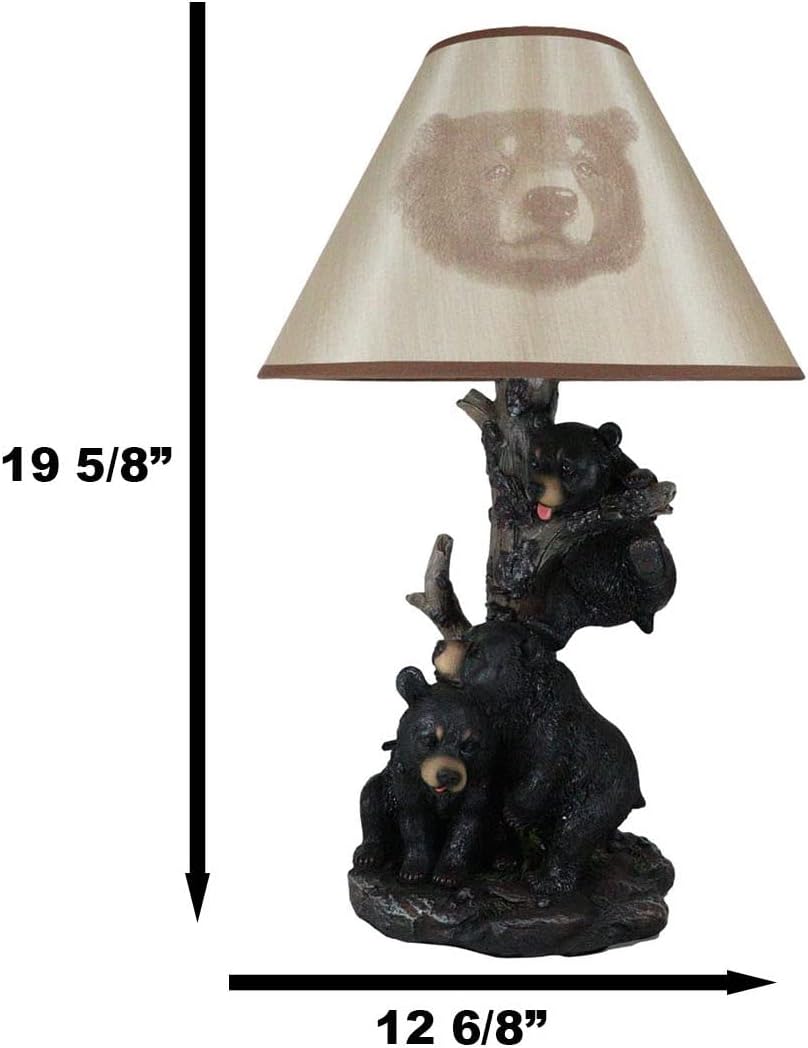 Ebros Wildlife Whimsical Climbing Black Bear Cubs Table Lamp Statue Decor with Bear Face Printed Shade Three Cuddly Sibling Bears Little Rascals Playing by Tree Desktop Lamp (Set of 2)