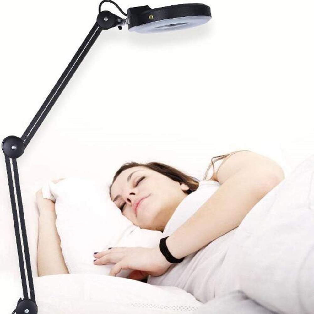 5X/8X LED Magnifying Lamp with Clamp,Super Bright Magnifier Glass Lamp, Full Daylight Lens with Adjustable Swivel Arm Light for Desk Table Task Craft Or Workben (Black(5X))