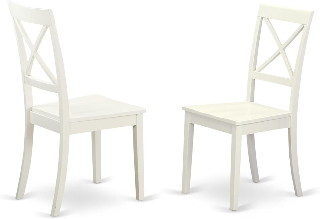 East West Furniture ANBO5-LWH-W 5 Piece Dinette Set for 4 Includes a Round Kitchen Table with Pedestal and 4 Dining Chairs, 36x36 Inch, Linen White