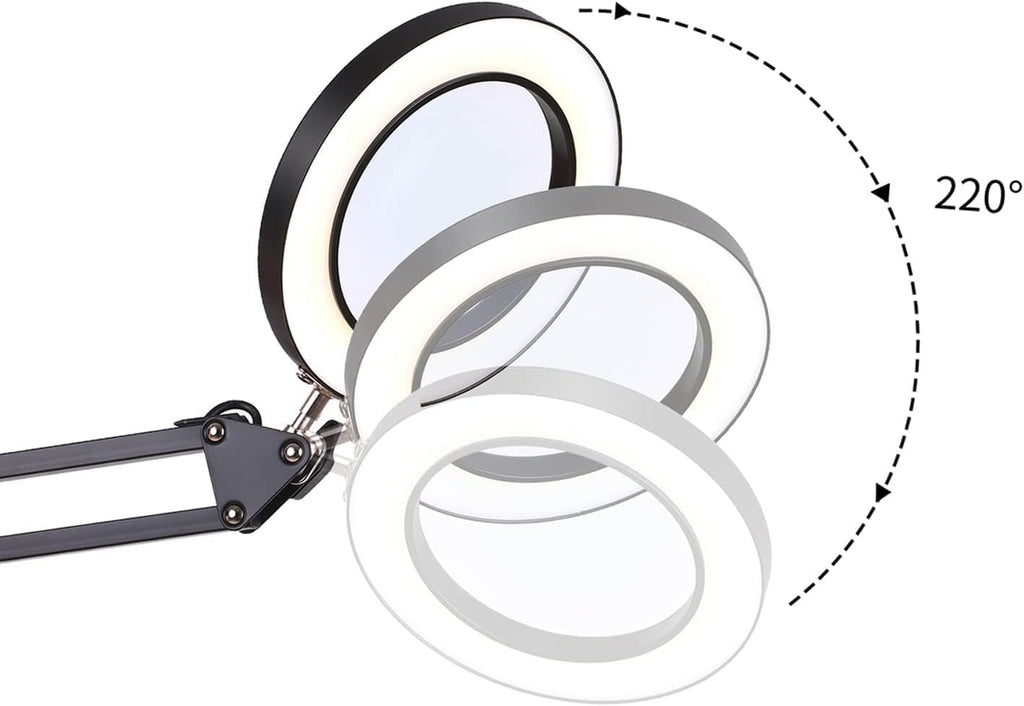 Jewellers loupe,Monocle,5X Magnifying Lamp with Clamp Desk Swivel Arm Adjustable USB-Powered 3 Modes Dimmable for Work