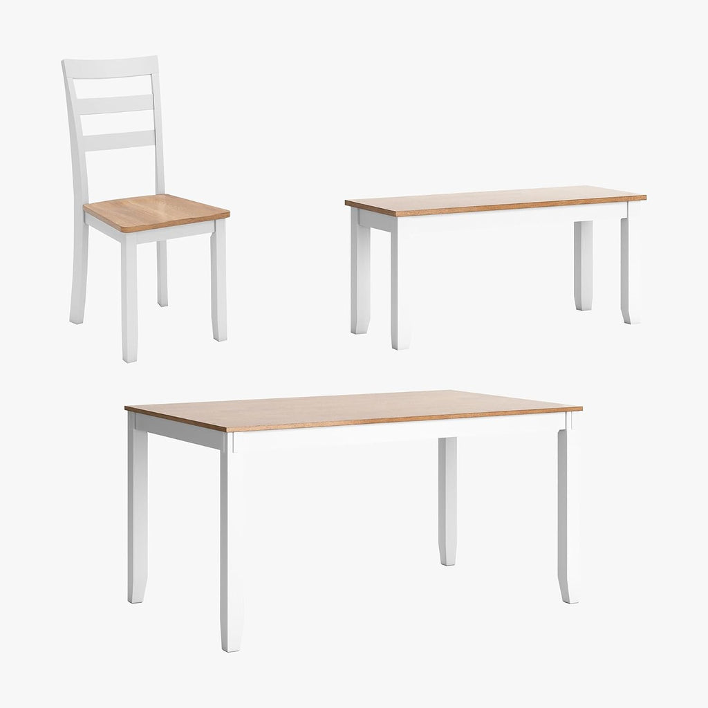 Signature Design by Ashley Gesthaven Casual Modern Dining Room Table Set with 4 Chairs and Bench, Set of 6, Mango Wood, 30.25' Table Height, White & Light Brown