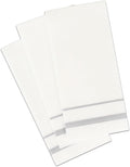White Cloth Like Dinner Napkins with Silver Border - 1/6 Fold 12'x16' Single Use Linen Feel Disposable Guest Towels, Absorbent, Soft, Elegant, Bathroom Hand Towel, Party, Weddings, Tablesetting (240)