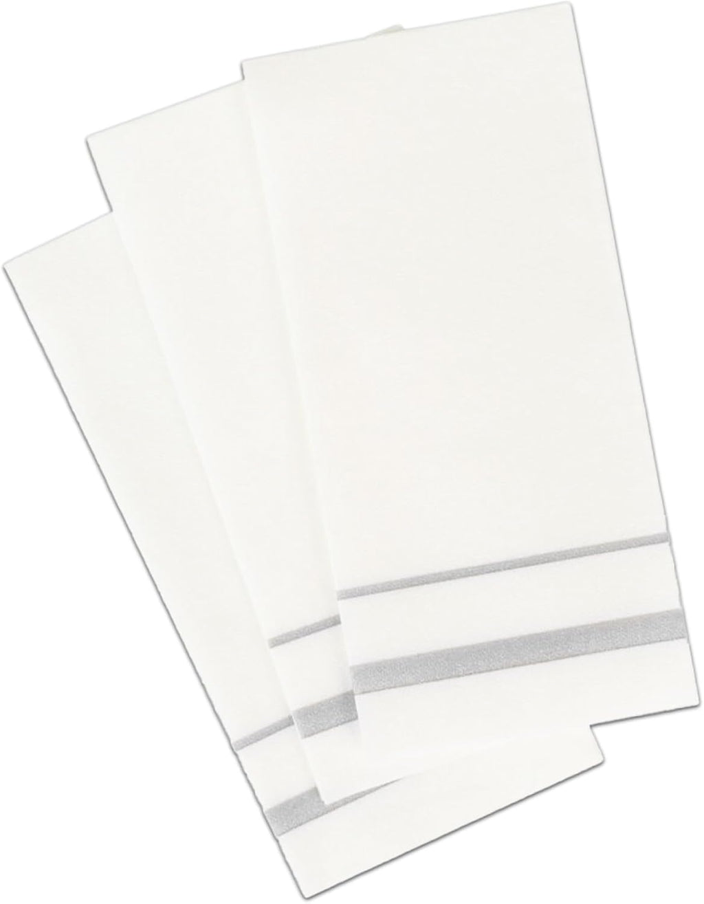 White Cloth Like Dinner Napkins with Silver Border - 1/6 Fold 12'x16' Single Use Linen Feel Disposable Guest Towels, Absorbent, Soft, Elegant, Bathroom Hand Towel, Party, Weddings, Tablesetting (960)