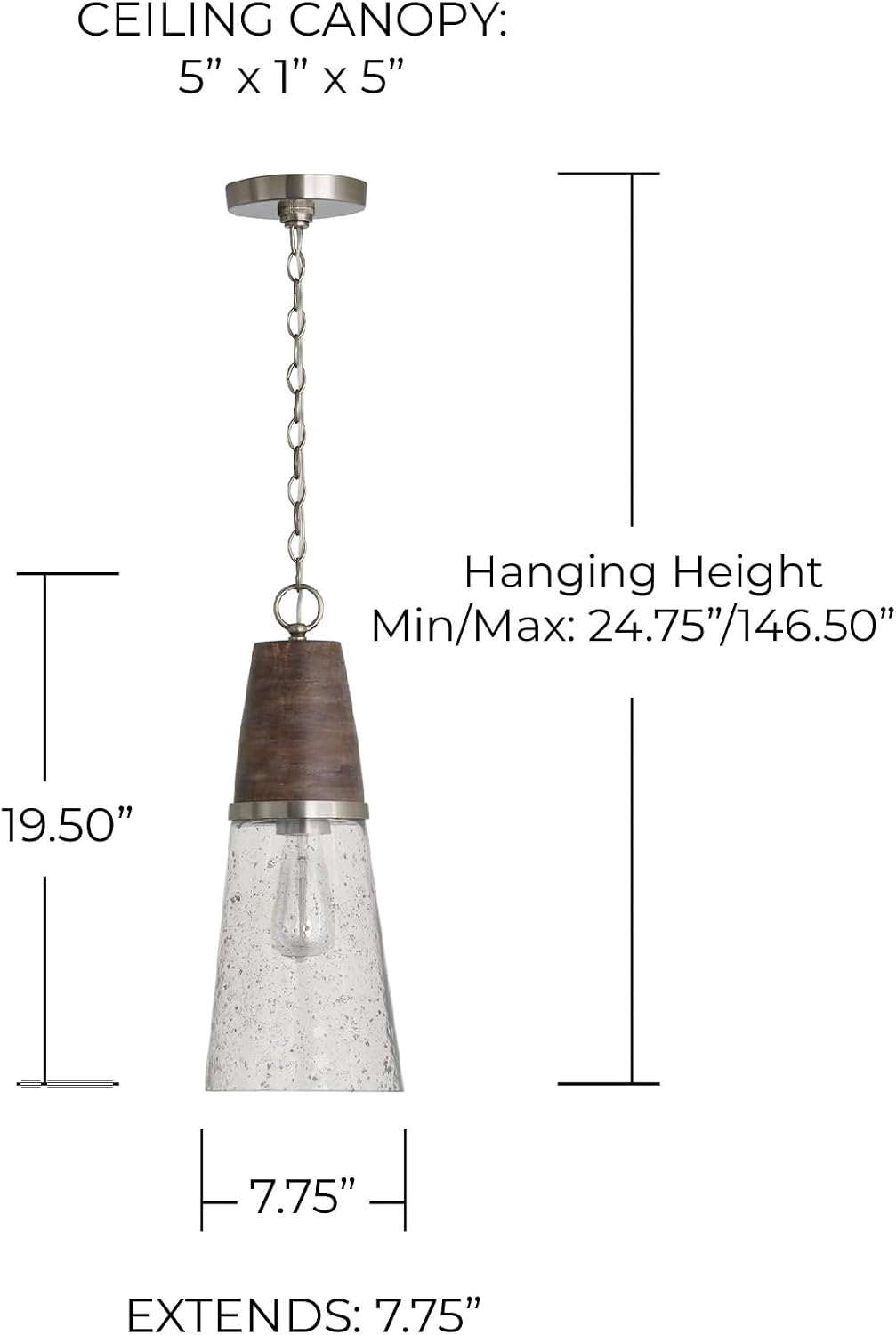 Capital Lighting 340511HN Connor Mid-Century Wood & Glass Cone Pendant, 1-Light 100 Watts, 20' H x 8' W, Black Wash/Matte Nickel
