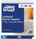 Tork LinStyle White Dinner Napkin, Disposable Napkins, Premium, Pre-folded 1-ply, 16.25' x 17', 6 x 80 napkins, 718045