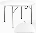 VINGLI White 48' Round Bi-Folding Commercial Table, 4 Feet Portable Plastic Dining Card Table for Kitchen or Outdoor Party Wedding Event, 5-Pack