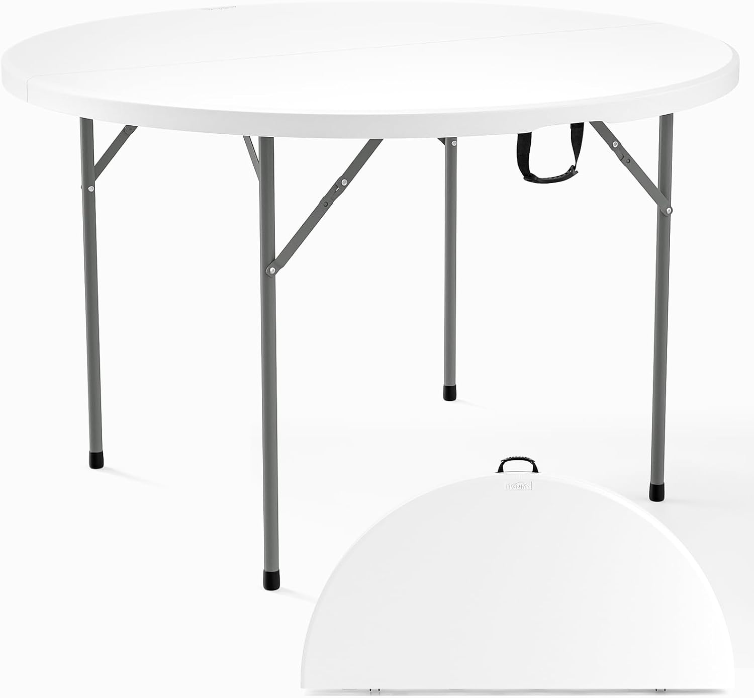 VINGLI White 48' Round Bi-Folding Commercial Table, 4 Feet Portable Plastic Dining Card Table for Kitchen or Outdoor Party Wedding Event, 5-Pack