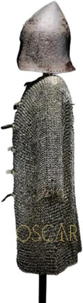 Haubergeon Chainmail 9mm Flat Rivet with Washer Chain Mail Front Open Shirt Half Sleeves Shirt