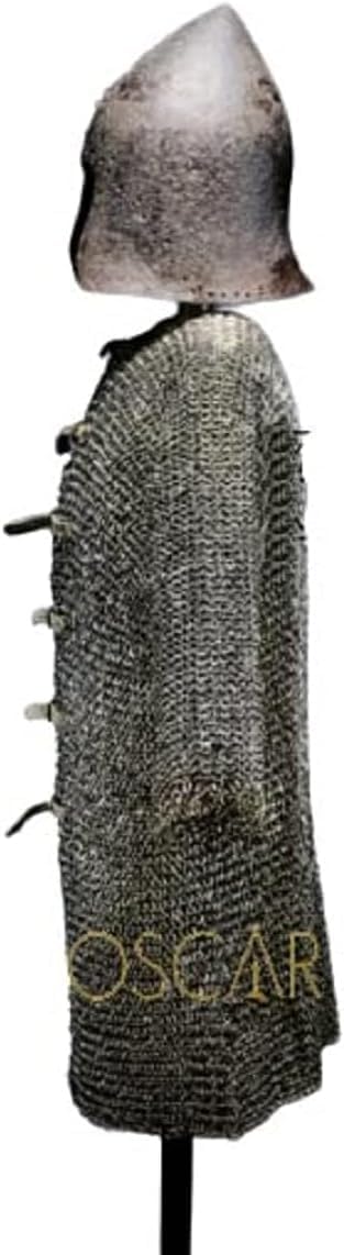 Haubergeon Chainmail 9mm Flat Rivet with Washer Chain Mail Front Open Shirt Half Sleeves Shirt