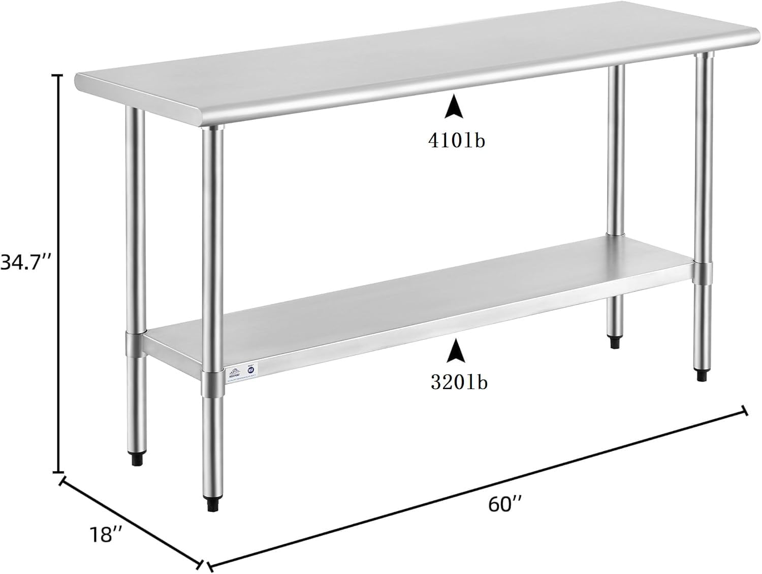 ROCKPOINT Stainless Steel Table for Prep & Work 18x60 Inches, NSF Metal Commercial Kitchen Heavy Duty Table with Adjustable Under Shelf and Table Foot for Restaurant, Home and Hotel