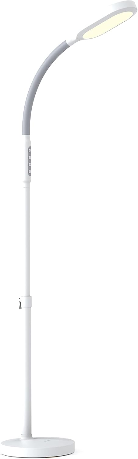 Verilux HappyLight Duo - 2-in-1 Light Therapy & Task Floor Lamp - UV-Free Full Spectrum LED, 10,000 LUX, Adjustable Brightness and Color, Flexible Gooseneck, and Adjustable Height