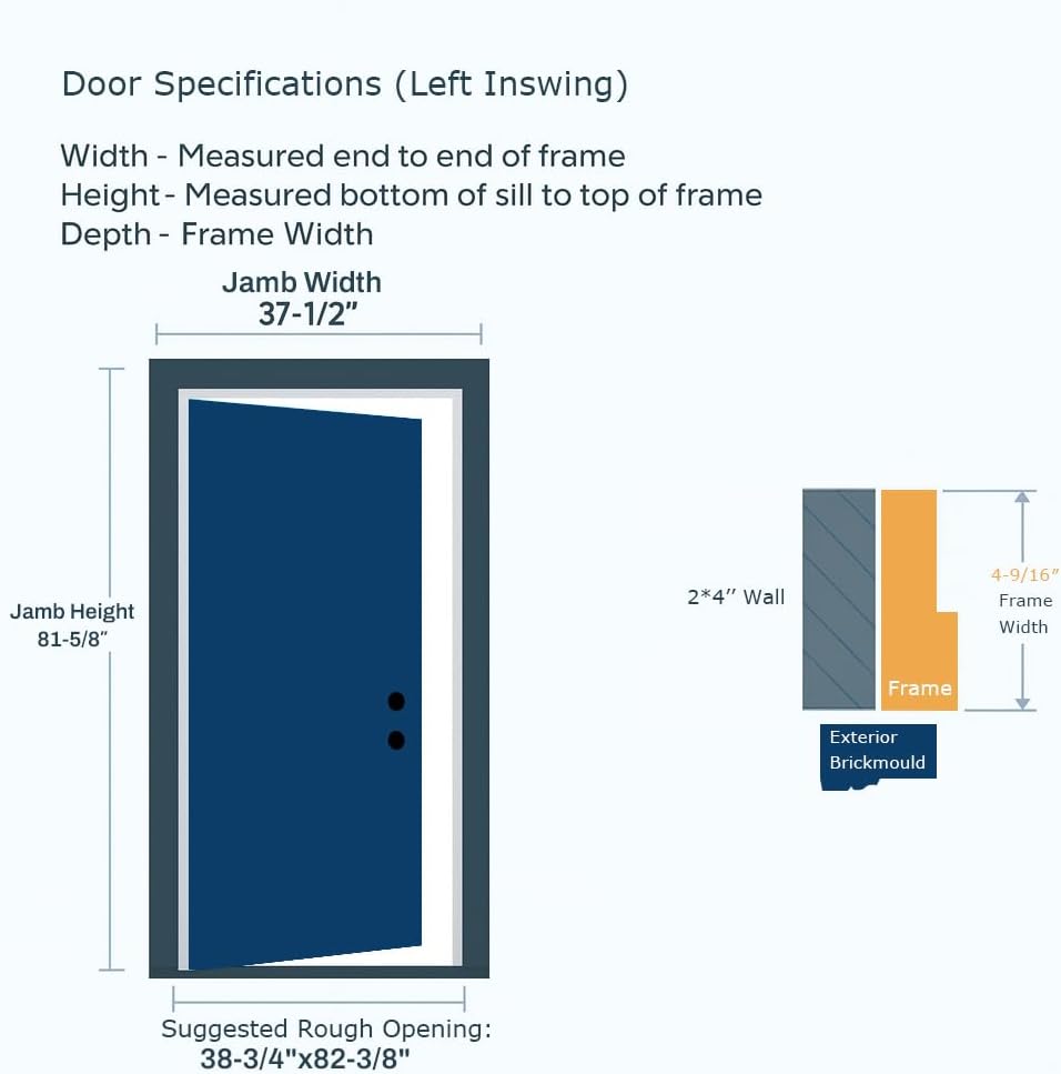 36' x 80' Fiberglass Entry Door, Left-Hand Inswing, Modern Horizontal Line Design, Textured Finish Exterior Front Door, Durable, Knock-Down, Insulated & Ready to Paint