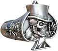 IshaanJewel Flower Design Skeleton Top Hat Men's Ring 14K White Gold Over Skull Playing Card Spades Hat Ring Oxidized 925 Silver Handcrafted Card Game Symbol Style Ace of Spades Jewelry Gift For Him