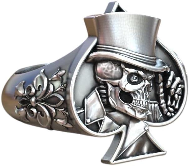 IshaanJewel Flower Design Skeleton Top Hat Men's Ring 14K White Gold Over Skull Playing Card Spades Hat Ring Oxidized 925 Silver Handcrafted Card Game Symbol Style Ace of Spades Jewelry Gift For Him