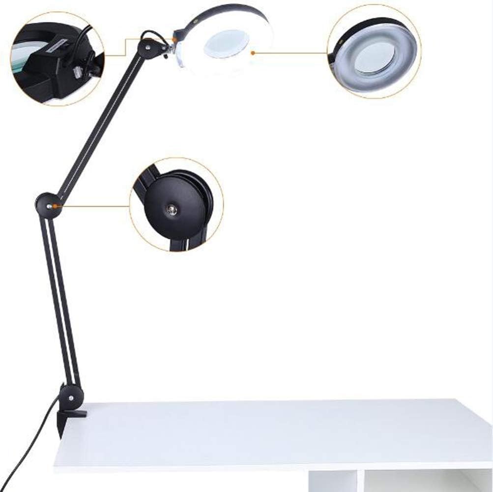 5X/8X LED Magnifying Lamp with Clamp,Super Bright Magnifier Glass Lamp, Full Daylight Lens with Adjustable Swivel Arm Light for Desk Table Task Craft Or Workben (Black(8X))