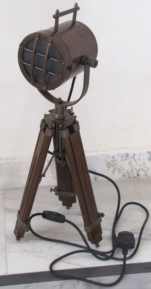 THOR INSTRUMENTS Nautical Antique Look Searchlight with Tripod Stand Collectable Spot Light Studio Table Lamp Rustic Vintage Home Decor Gifts