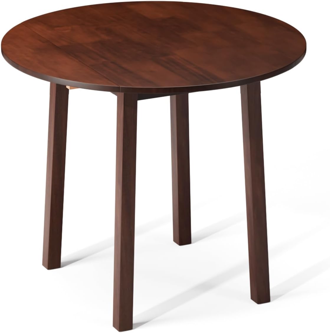 VINGLI 35' Solid Wood Folding Dining Table, Drop Leaf Kichen Dining Room Desk for Small Spaces, Small Kitchen, Expandable Folding Round Table for Home, Apartment,Office, Brown