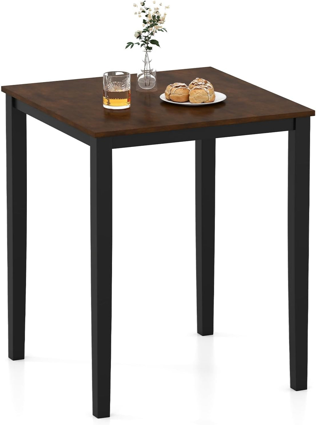 Giantex Square Dining Table for 2-4, 30'x30'x36' Kitchen Table with Solid Rubber Wood Frame, 220lbs Capacity, Space-Saving Dinner Tables for Small Space, Dining Room, Living Room, Pub (Brown + Black)
