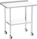 Atelicf All-Stainless Steel Prep Table, 30 x 36 Inch, with Rounded-Corner Backsplash, Casters and Adjustable Undershelf, Heavy-Duty Build for Outdoor Use, Restaurants, Kitchens, Gardens, and Garages