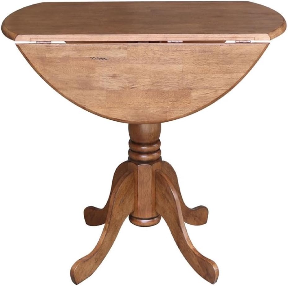 IC INTERNATIONAL CONCEPTS 42' Round Solid Wood Dual Drop Leaf Pedestal Table in Oak Finish