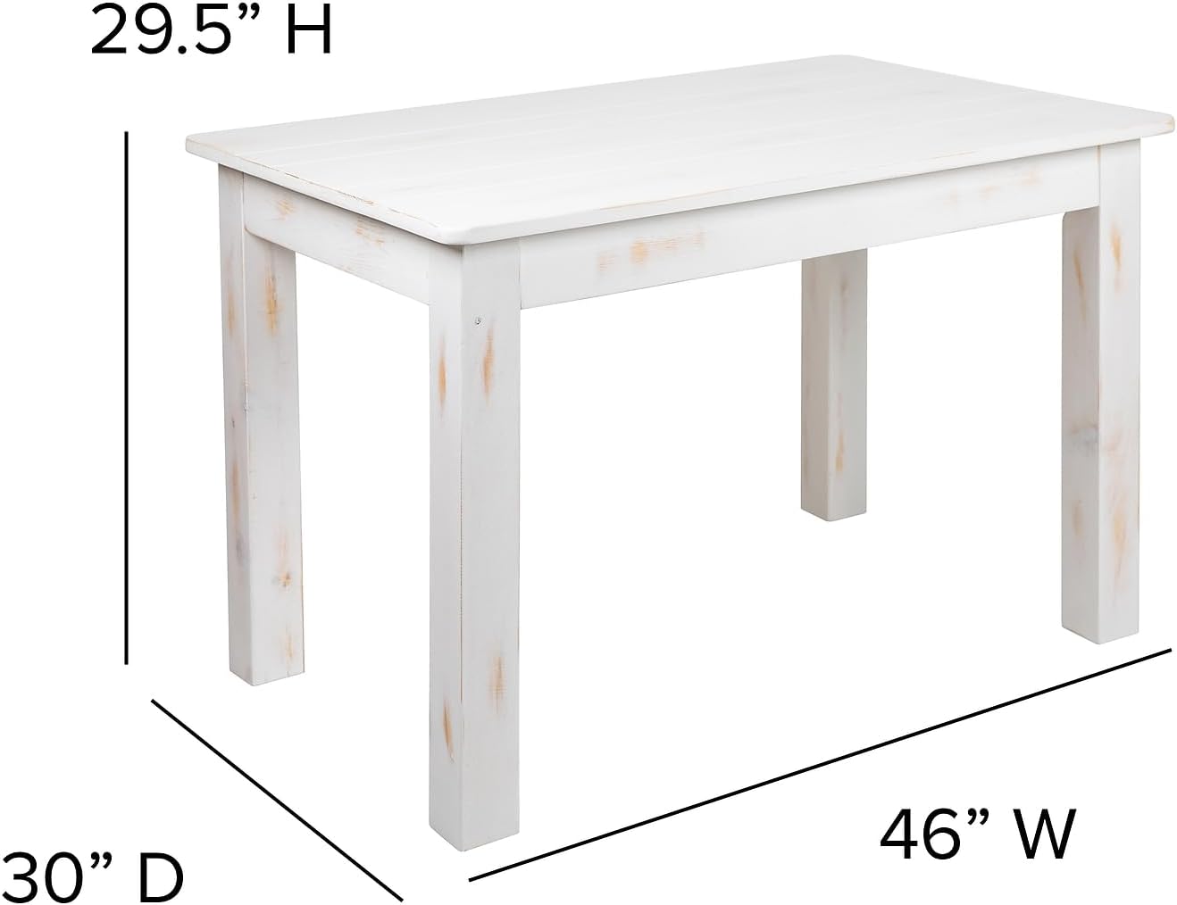 Flash Furniture HERCULES Series 46' x 30' Rectangular Antique Rustic White Solid Pine Farm Dining Table