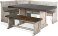 Pemberly Row 3-Piece Traditional Solid Wood Breakfast Nook Set with Table, Storage Space, Foldable Corner Shelf, Fit Any Space Blending Style and Function, in Gray & Brown Finish