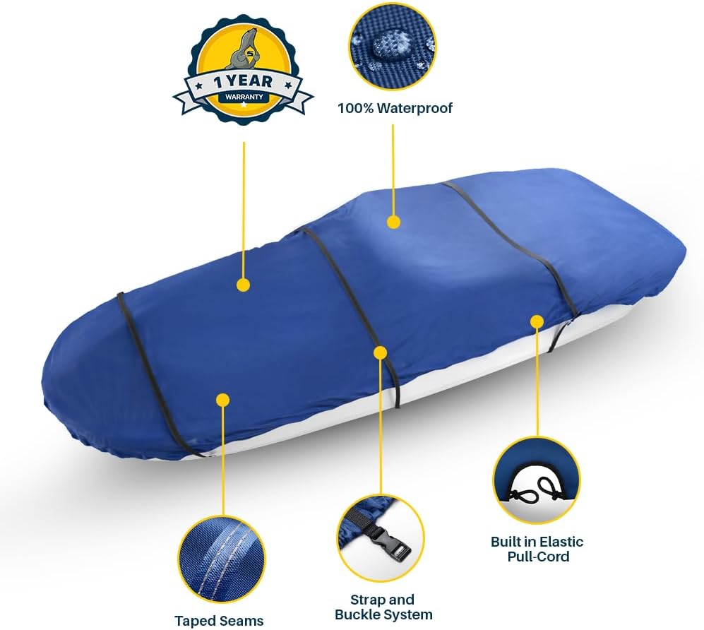 Seal Skin Covers Waterproof Deck Boat Cover, Heavy-Duty Marine-Grade Fabric, Fits 20'-21' L & Up to 102' W, All-Weather Protection, Perfect for Mooring, Towing & Trailering