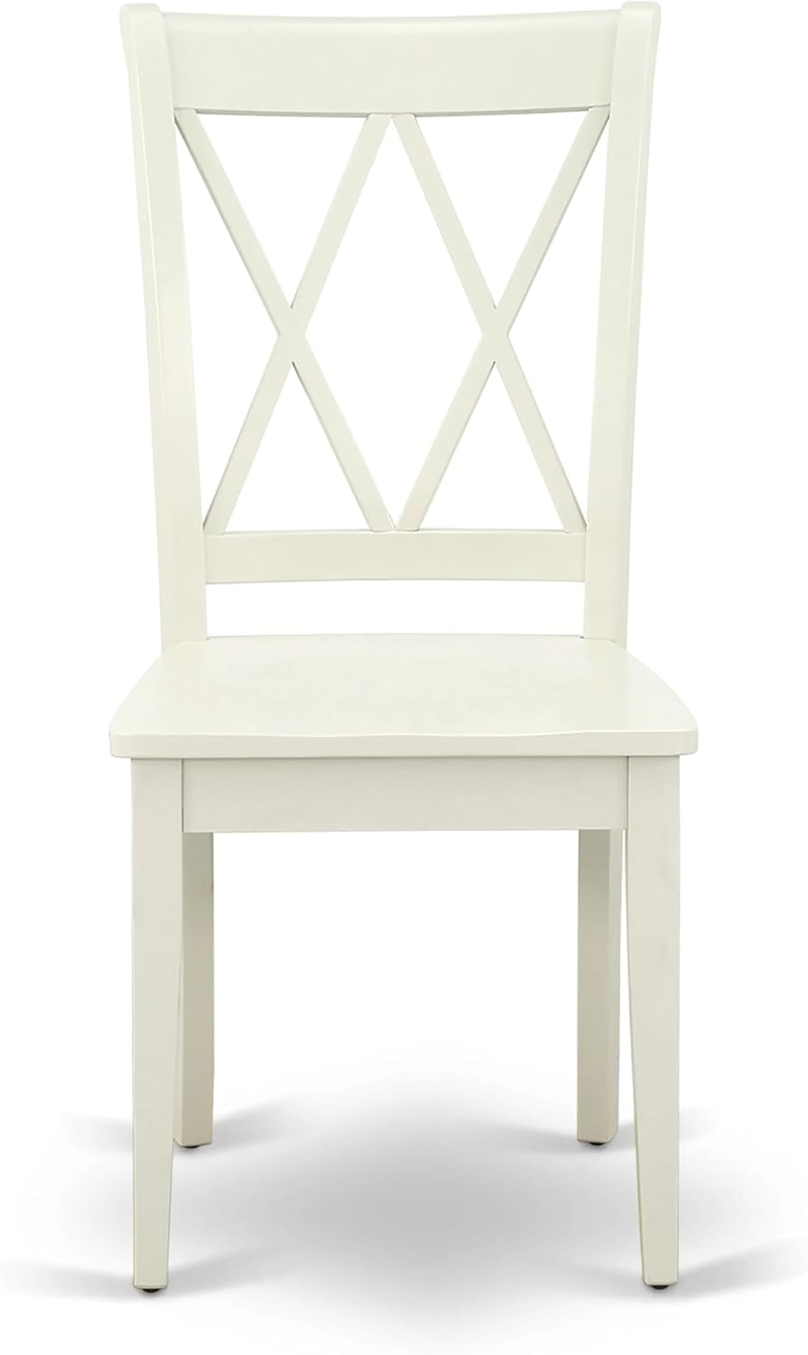 East West Furniture ANCL3-LWH-W 3 Piece Kitchen Table Set for Small Spaces Contains a Round Dining Room Table with Pedestal and 2 Solid Wood Seat Chairs, 36x36 Inch, Linen White