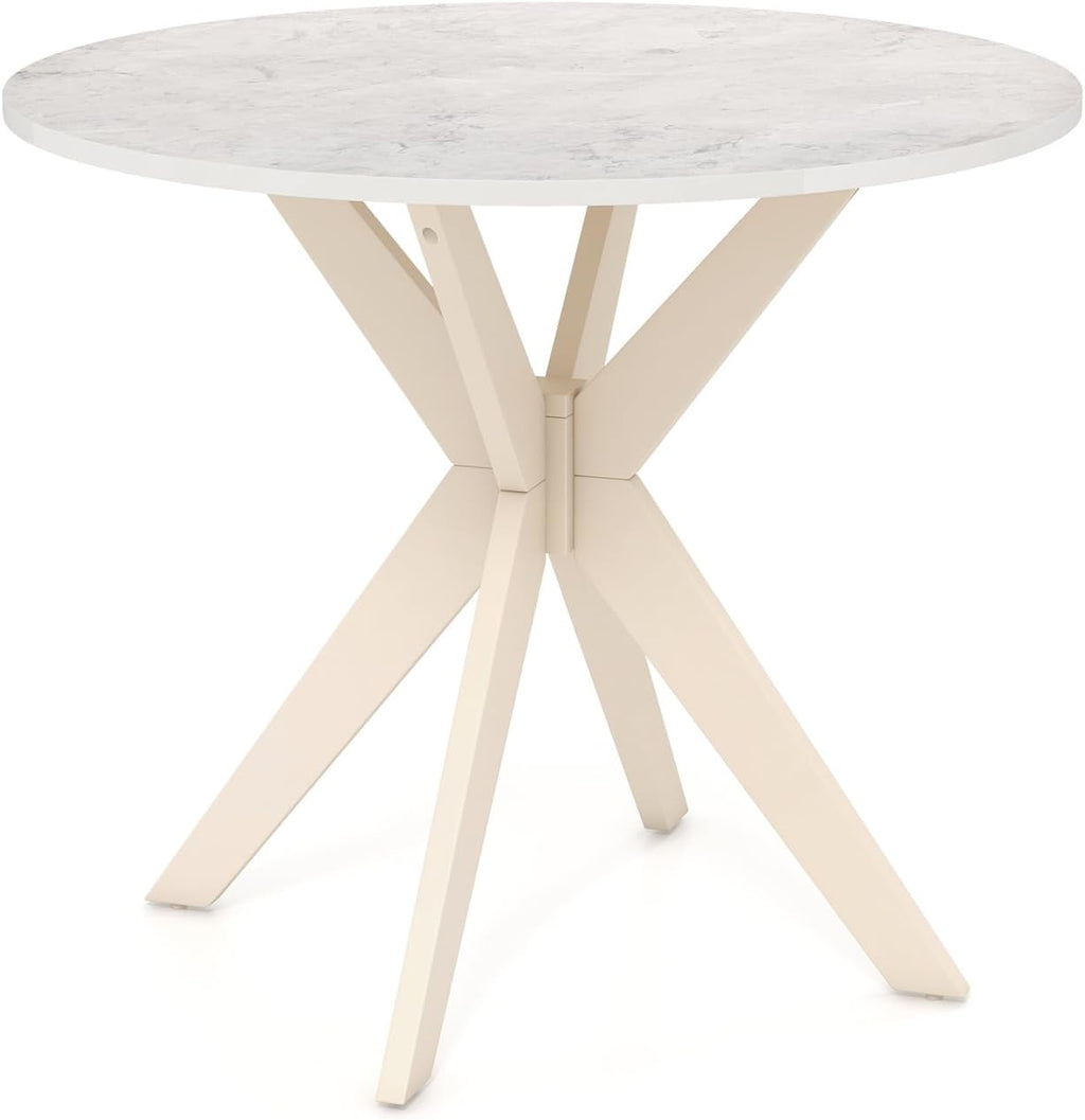 Giantex 36' Round Wood Dining Table, Farmhouse Kitchen Table with Intersecting Pedestal Base & Solid Rubber Wood Legs, Vintage Coffee Tables for Dinette, Small Spaces, Restaurant, White