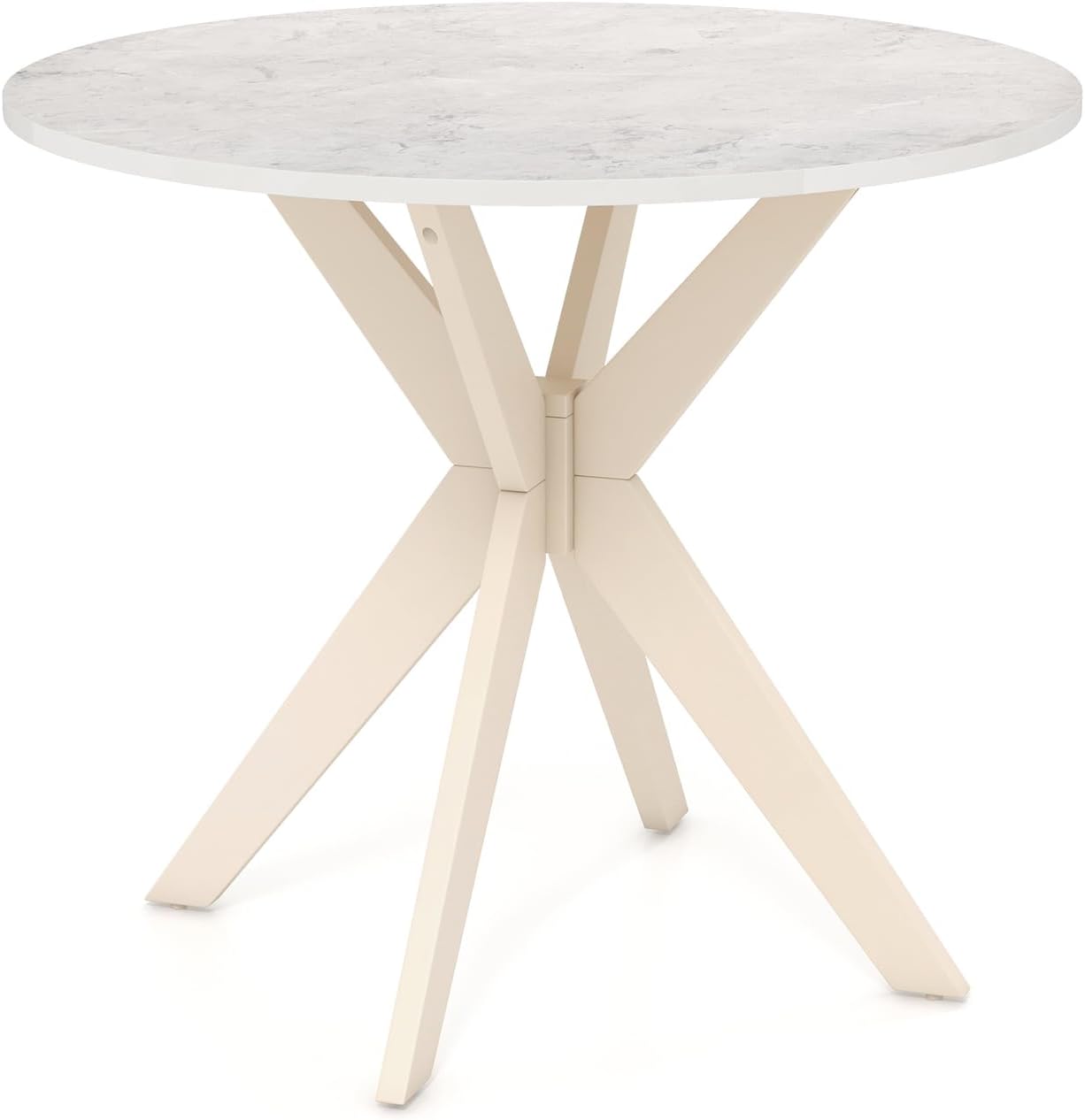 Giantex 36' Round Wood Dining Table, Farmhouse Kitchen Table with Intersecting Pedestal Base & Solid Rubber Wood Legs, Vintage Coffee Tables for Dinette, Small Spaces, Restaurant, White