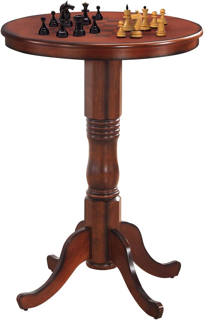 Giantex Round Dining Table, 30' D X 41.5' H, Wooden Pub Pedestal Side Table W/Chessboard, Adjustable Foot Pads, Multi-Purpose Dinner Table for Small Space, Kitchen, Dining Room, Restaurant, Walnut