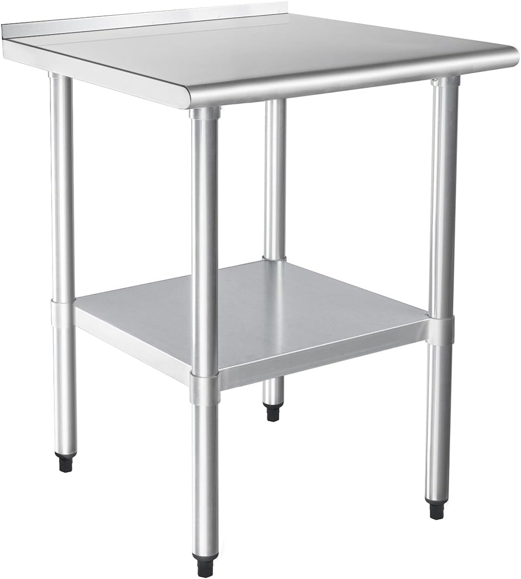 HARDURA Stainless Steel Table Prep & Work Table 24 x 30 Inches NSF Heavy Duty Commercial with Undershelf and Backsplash for Restaurant Kitchen Home and Hotel