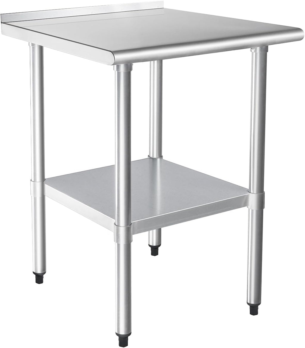 HARDURA Stainless Steel Table Prep Work Table 24 x 24 Inches NSF Heavy Duty Commercial with Undershelf and Backsplash for Food Prep