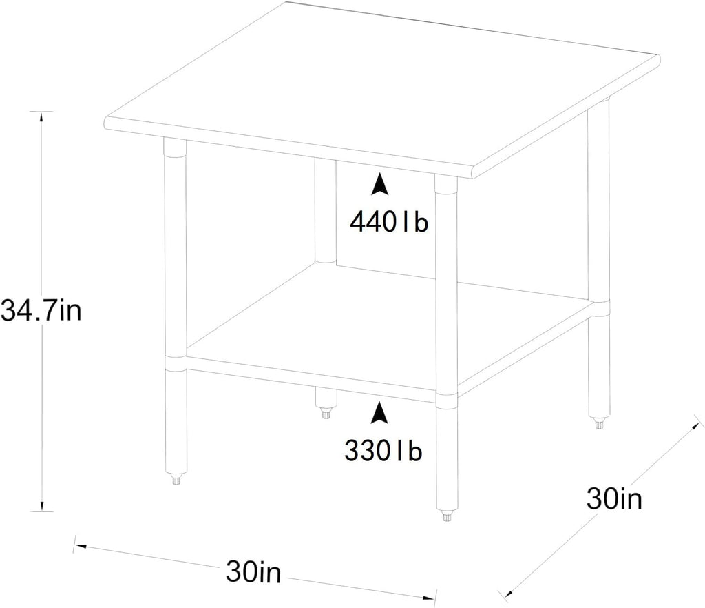 ROCKPOINT Stainless Steel Table for Prep & Work 30x30 Inches, NSF Metal Commercial Kitchen Heavy Duty Table with Adjustable Under Shelf and Table Foot for Restaurant, Home and Hotel