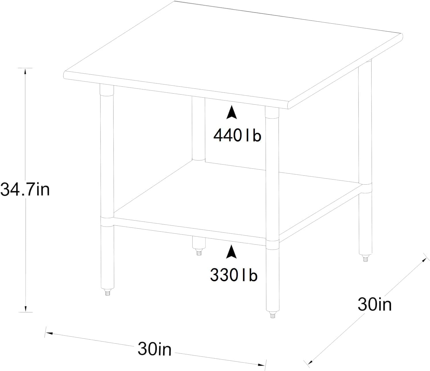 ROCKPOINT Stainless Steel Table for Prep & Work 30x30 Inches, NSF Metal Commercial Kitchen Heavy Duty Table with Adjustable Under Shelf and Table Foot for Restaurant, Home and Hotel