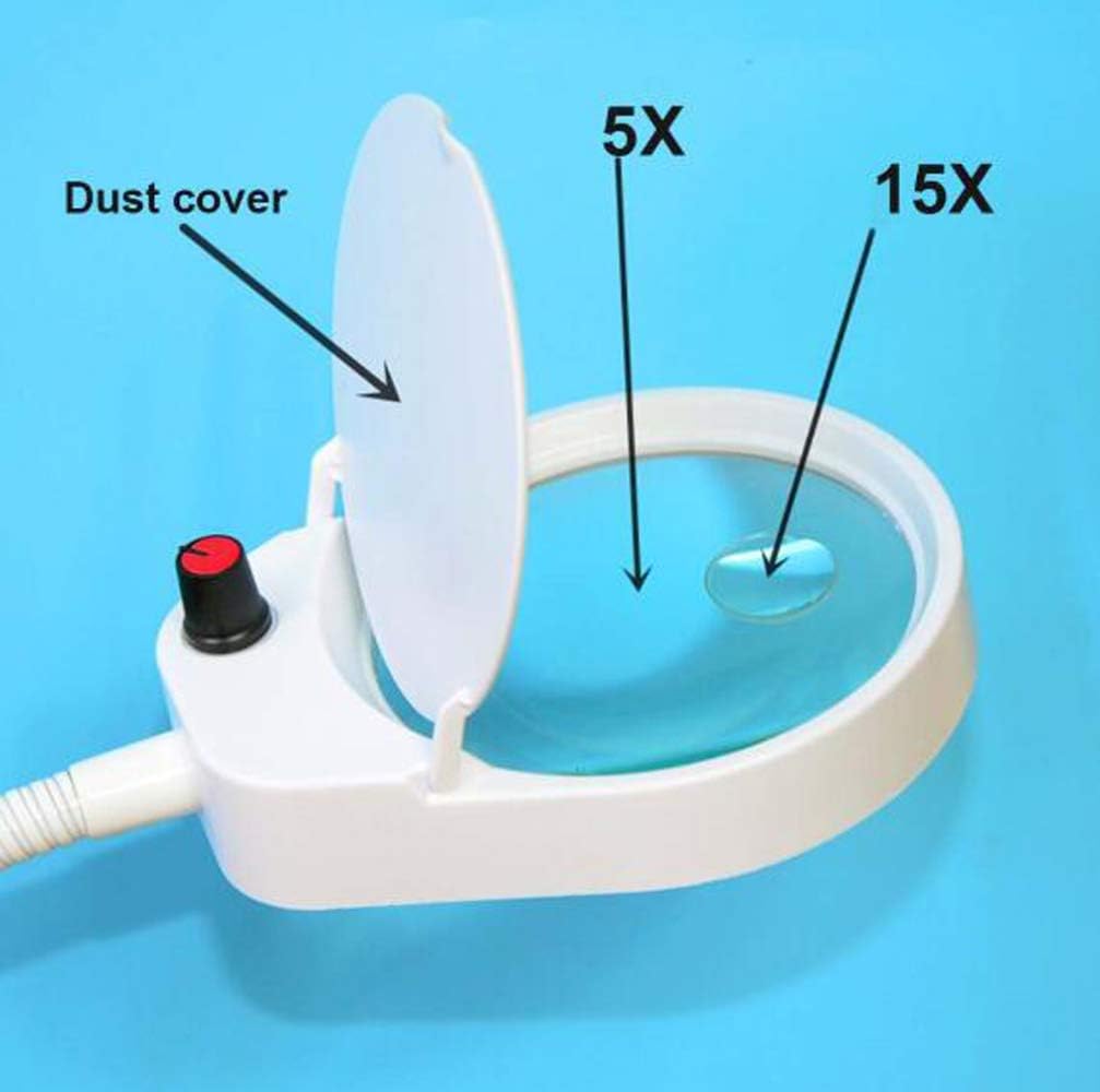 Led Magnifying Lamp with Clamp, with Adjustable Swivel Arm Light, 5X 15X Magnifier Vertical Desk Magnifying Lamp Light Beauty Adjustable Beauty Stand Salon Tattoo Nail