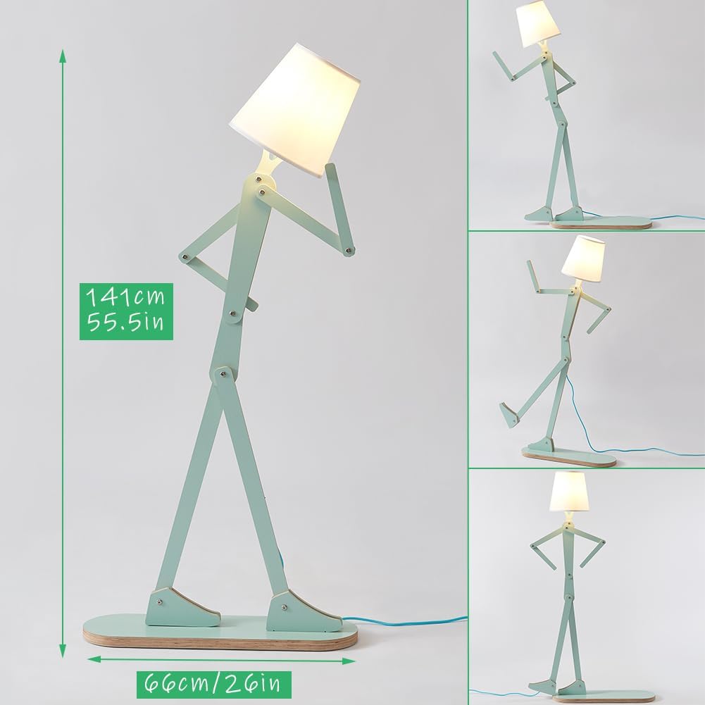 Unique Mini Wood Floor Lamp for Living Room Bedroom Office Farmhouse - Cute Corner Decorative Reading Standing Light Creative Swing Arm Arc Design Gift for Kids Room (Green Mini)