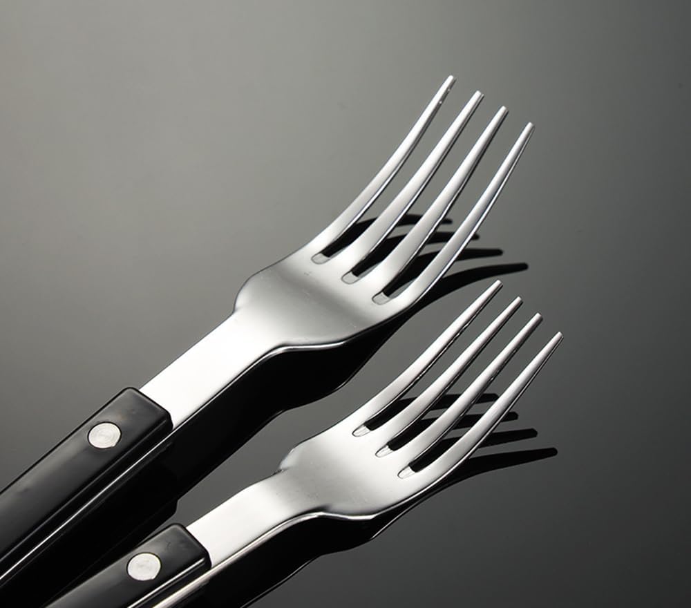 Black Silverware Set with Steak Knives 20 Piece Flatware Cutlery Set Service for 4,18/10 Stainless Steel ABS Plywood Rivet Handle Mirror Polished Dishwasher Safe Utensil Sets for Home Kitchen Wedding