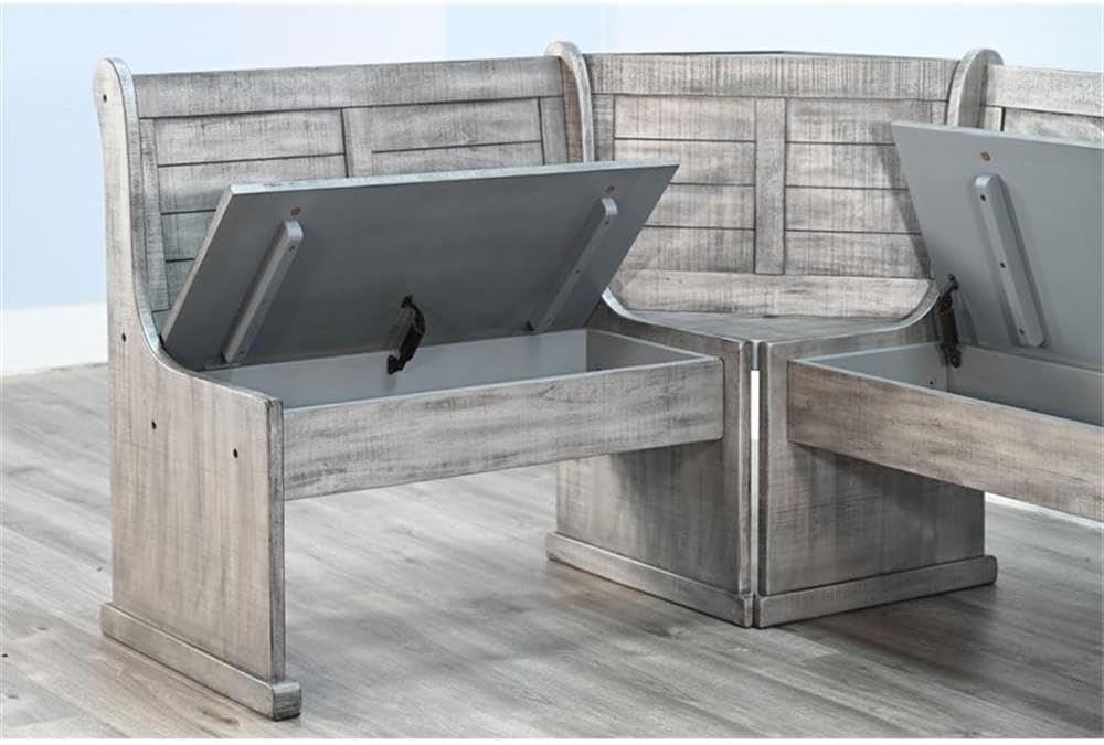 Pemberly Row 4-Pieces Dining Set Wood, Rectangular in Alpine Gray (36' H x 75' W x 56' D) for Kitchen, Dining Room with Table, Reversable Benches, and Storage Space