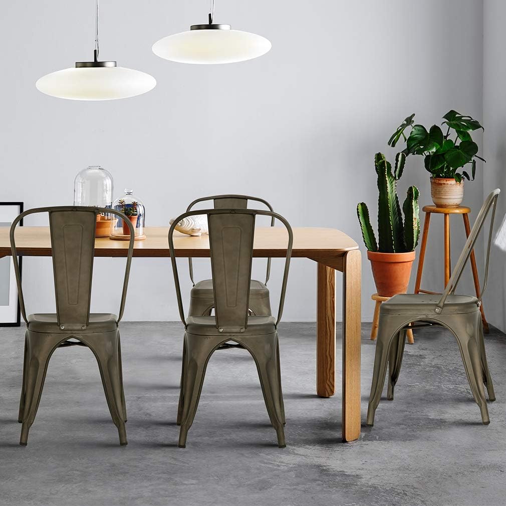 FDW Metal Chair Dining Chair Set of 4 Patio Chair Home Kitchen Chair 18 Inch Seat Height Dinning Room Chair Stackable Metal Bar Chairs Indoor Outdoor Chairs Tolix Bar Side Chair Dining Chair