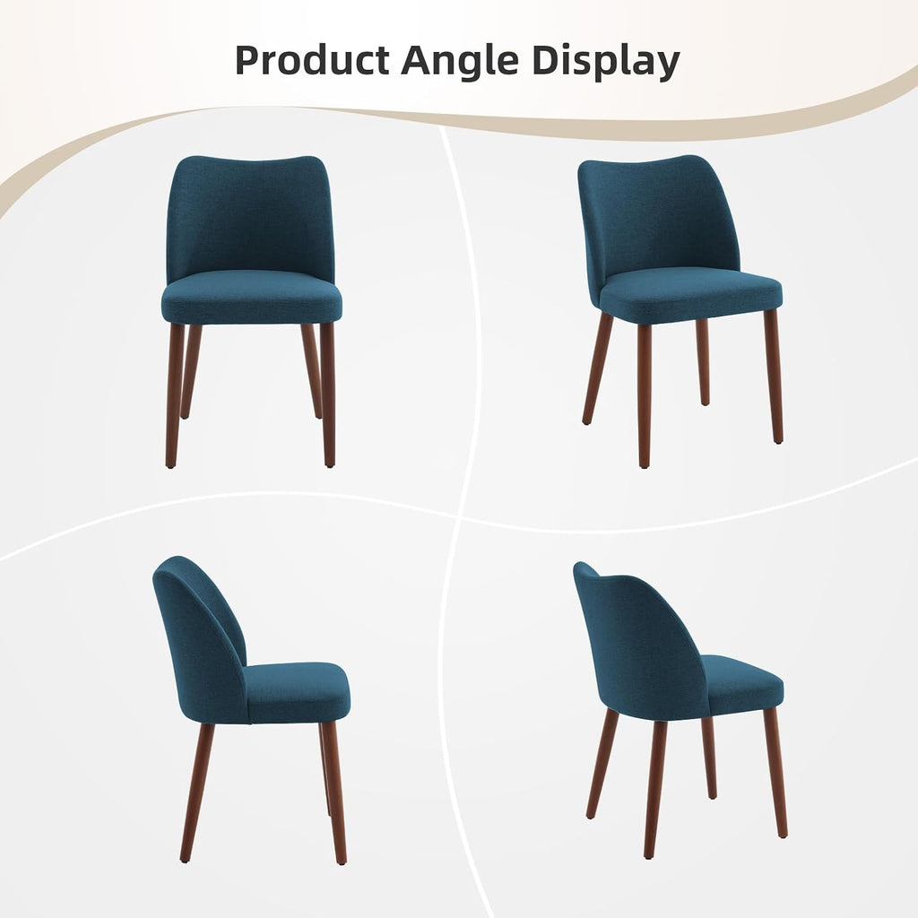 GarveeHome Linen Dining Chairs Set of 2 Upholstered Fabric Dining Chair with Wood Legs, Wing Backrest, Wooden Kitchen Chairs with Thick Cushions, Leveling Feet for Dining Room, Living Room, Blue