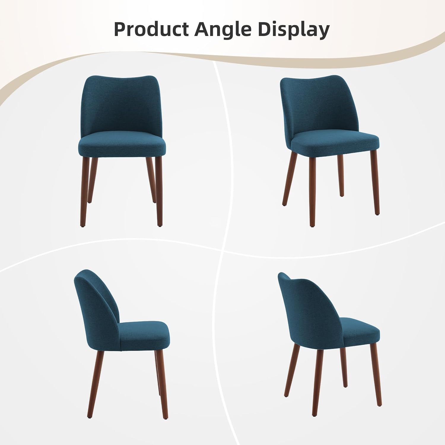 GarveeHome Linen Dining Chairs Set of 2 Upholstered Fabric Dining Chair with Wood Legs, Wing Backrest, Wooden Kitchen Chairs with Thick Cushions, Leveling Feet for Dining Room, Living Room, Blue