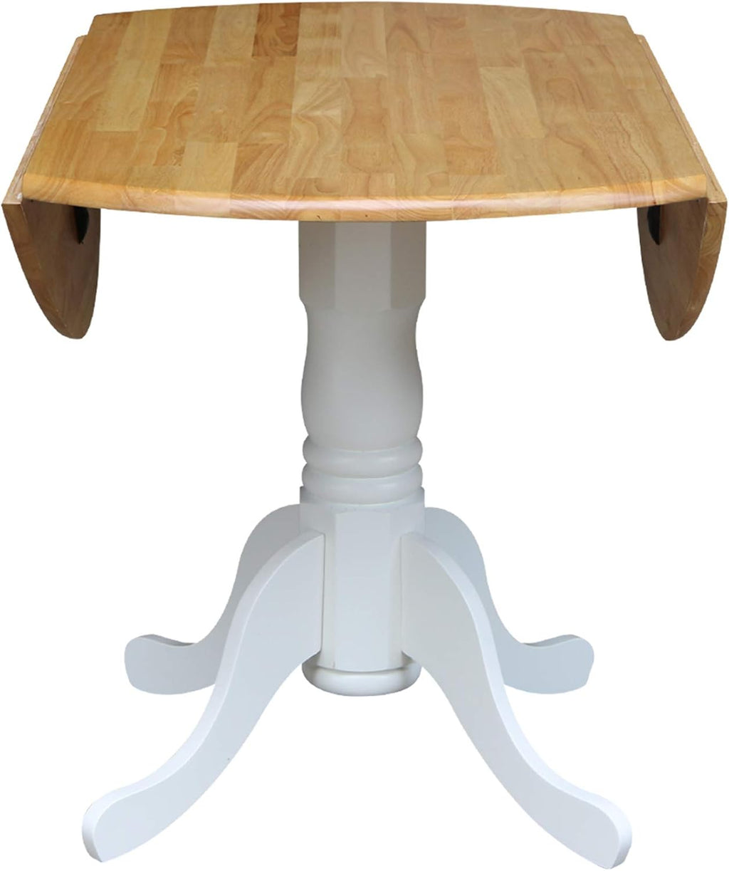 42' Round Dual Drop Leaf Pedestal Dining Table, Solid Wood, Easy Assembly, 20mm Top Thickness, Kitchen/Dining Room, Includes Two 9' Drop Leaves, Durable Parawood Construction, Unfinished