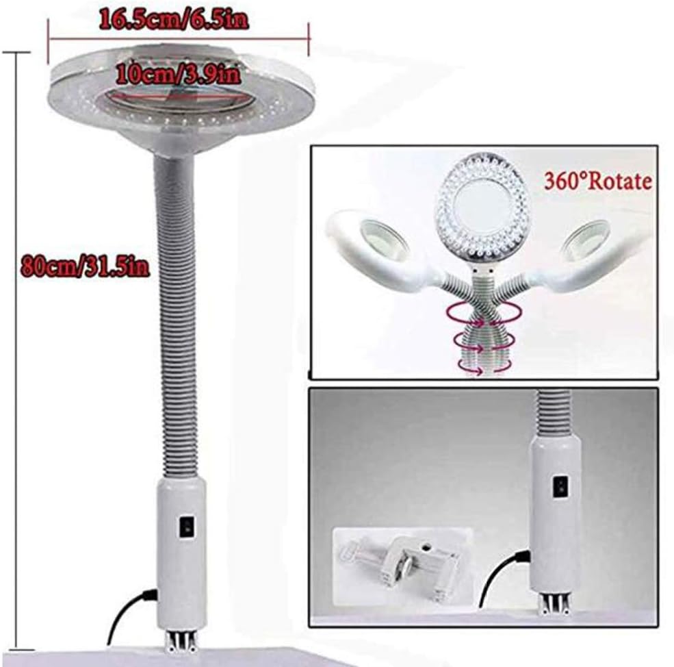 Led Magnifying Lamp with Clamp, with Adjustable Swivel Arm Light,5X Magnifier Vertical Desk Magnifying Lamp Light Beauty Adjustable Beauty Stand Salon Tattoo Nail Skin
