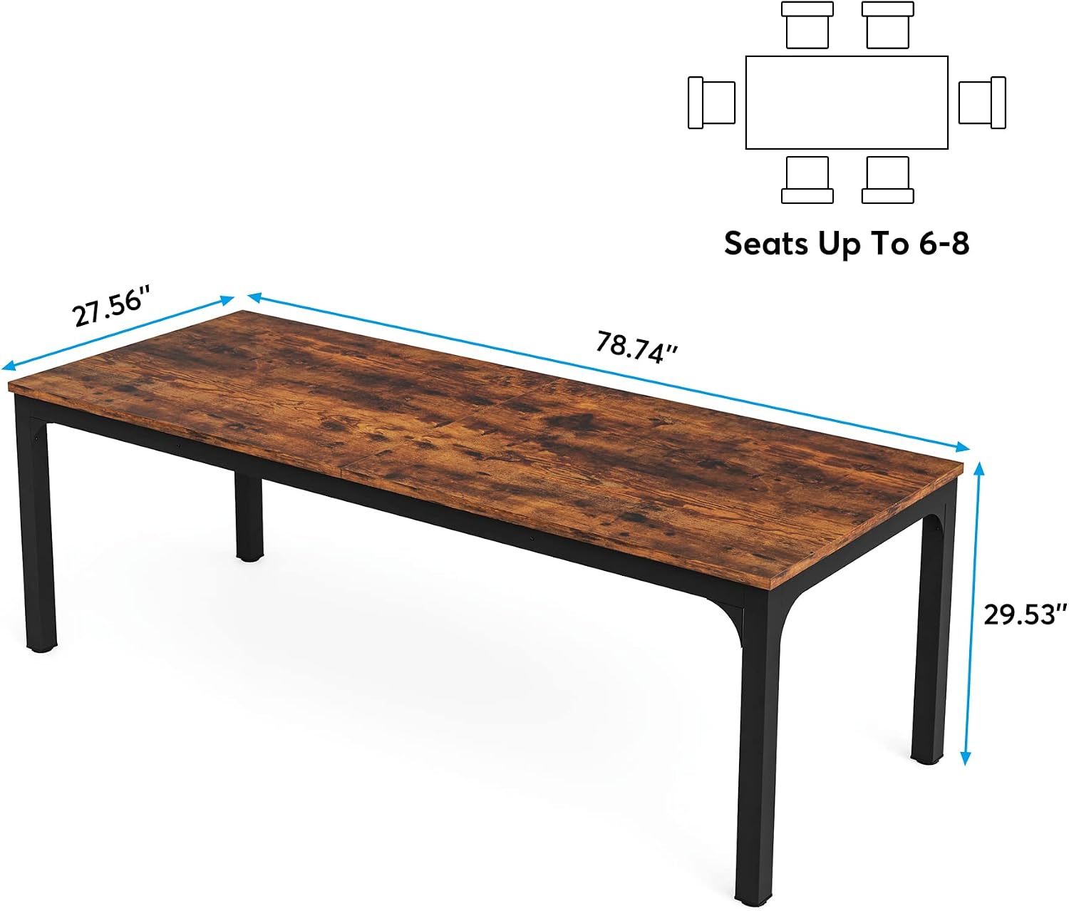 Tribesigns Dining Table for 6-8 Person, 78 inch Long Rectangular Kitchen Dining Table for Living Room and Dining Room, 78.7 x 27.5 x 29.5 Inches(Only Table)