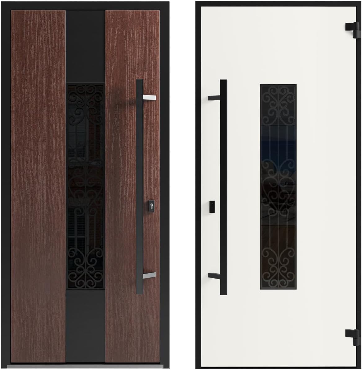 VDOMDOORS Front Exterior Prehung Steel Door/Ronex 1205 Bronze Oak / 2 Side Exterior Windows Sidelites/Entry Metal Modern Painted W12+36+12' x H80 Left Hand Inswing
